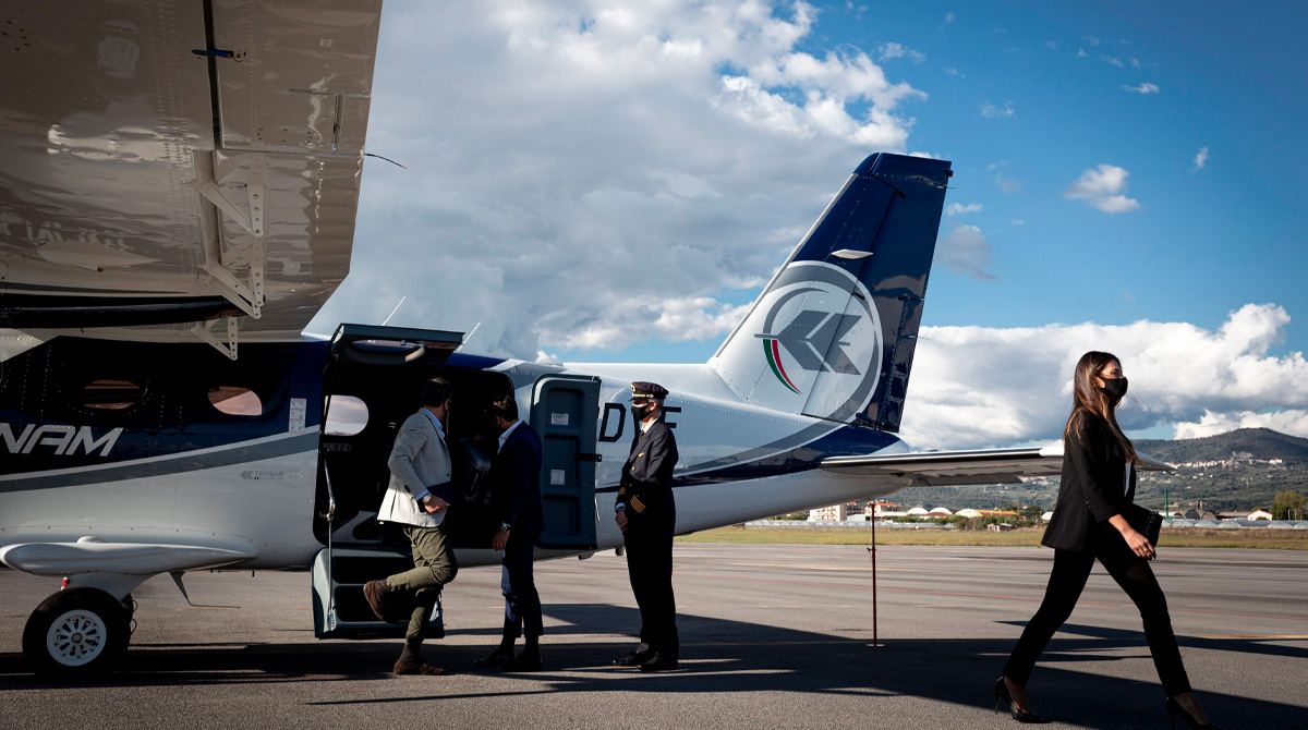 P2012 Traveller airline passenger disembarking