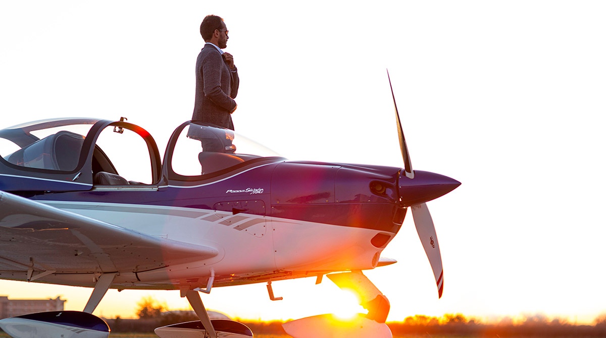 P2002 Sierra - stylish single engine plane at sunset