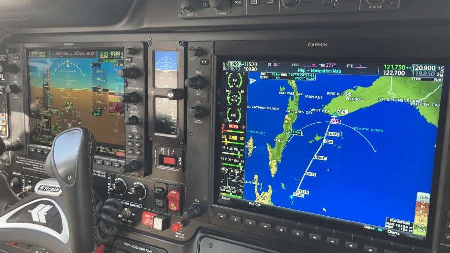 P2012 airplane dashboard showing the course through the Turks and Caikos