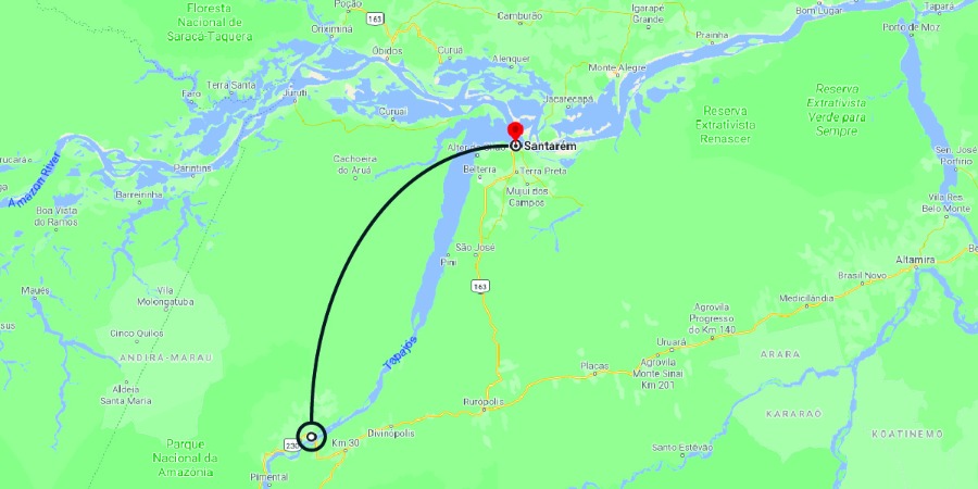 Itaituba to Santarem map